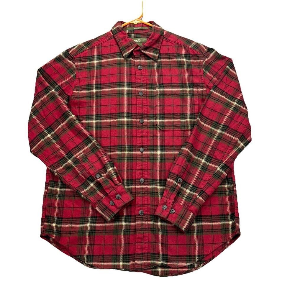 Eddie Bauer Flannel Shirt Mens M Red Tartan Plaid Relaxed Fit Workwear Outdoors